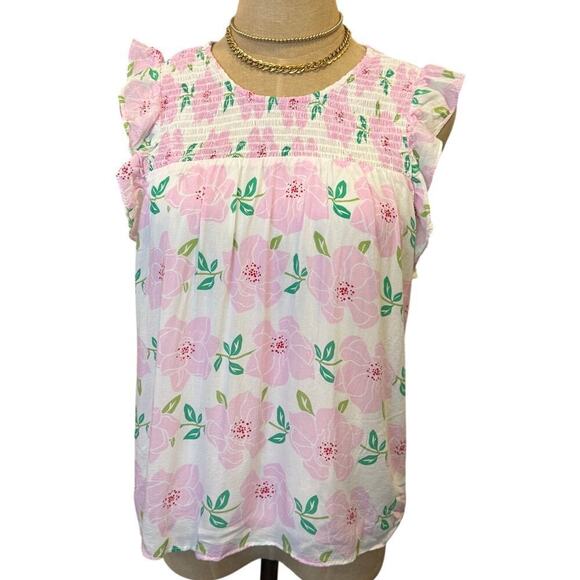 Draper James Tops - DRAPER JAMES Pink Floral Ruffle Sleeve Shirt Top Women size S Romantic Ruffles